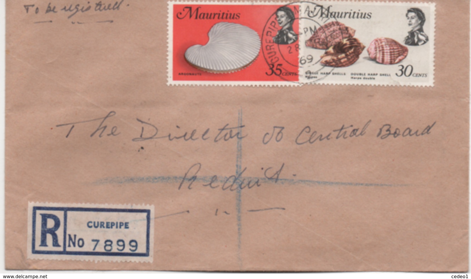 ILE MAURICE  RECOMMANDE  BUREAU  CURPIPE - Mauritius (1968-...)