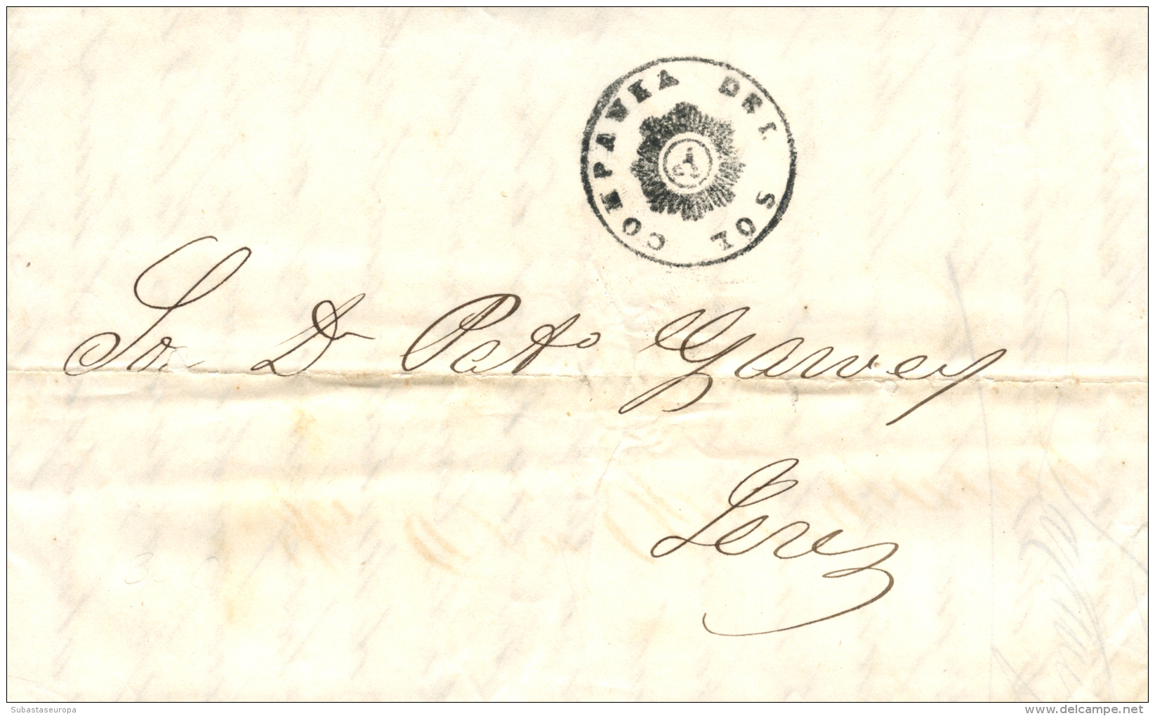 D.P. 26. 1847. Carta De Cádiz A Jerez. Marca De Cosario ""Compa&ntilde;ía Del Sol"". Muy Bonita. - ...-1850 Prephilately