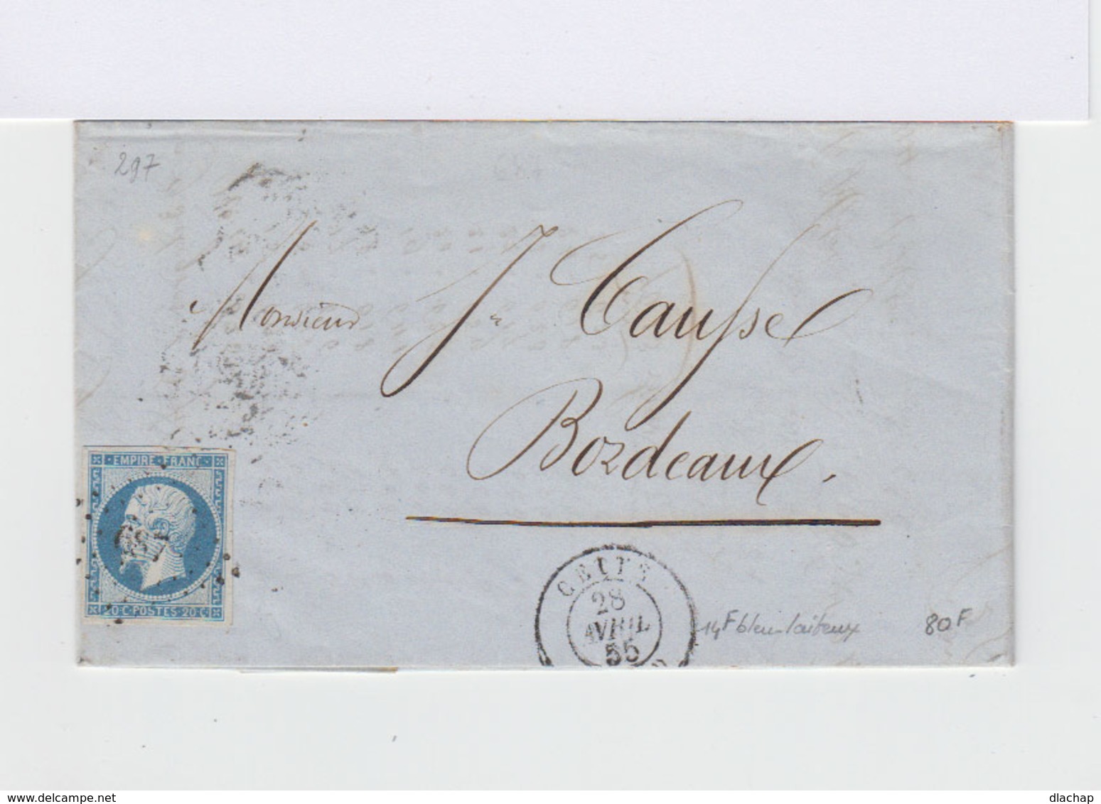 Sur Lettre Napoléon III 20 C. Bleu Type I. Oblitéré Losange  (583) - 1849-1876: Période Classique