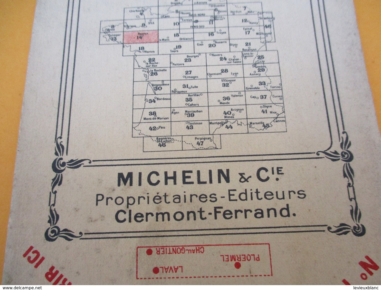 Carte Michelin De La France  En 48 Feuilles/ RENNES/ N°14/Bureau D'Itinéraires/Vers 1910 - 20       PGC201 - Cartes Routières