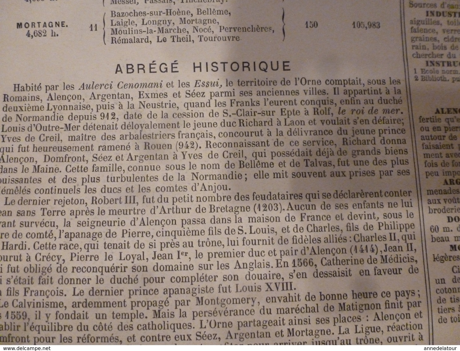 1880 ORNE:(Alençon,Argentan,etc) Carte Géographique :Célèbre(Charlotte Corday)  -Imp.taille douce - Migeon (éditeur)