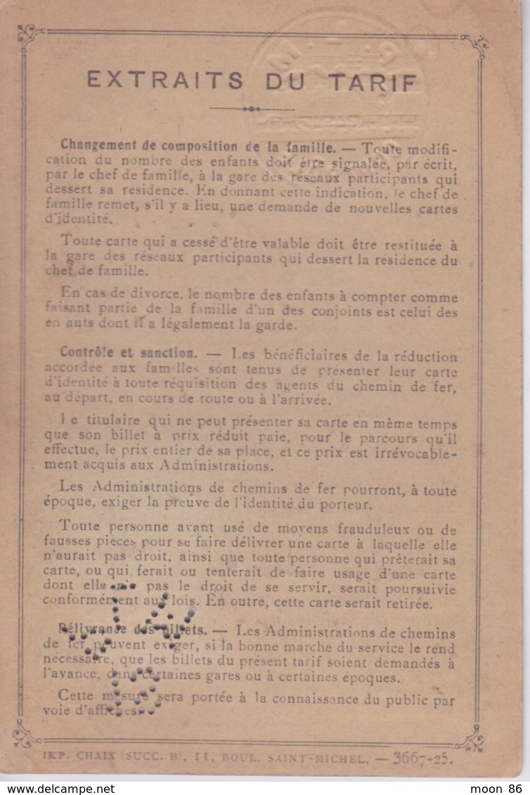 Carte Identité Réduction Chemin De Fer Français Et Algériens PLM 1926 - Autres & Non Classés