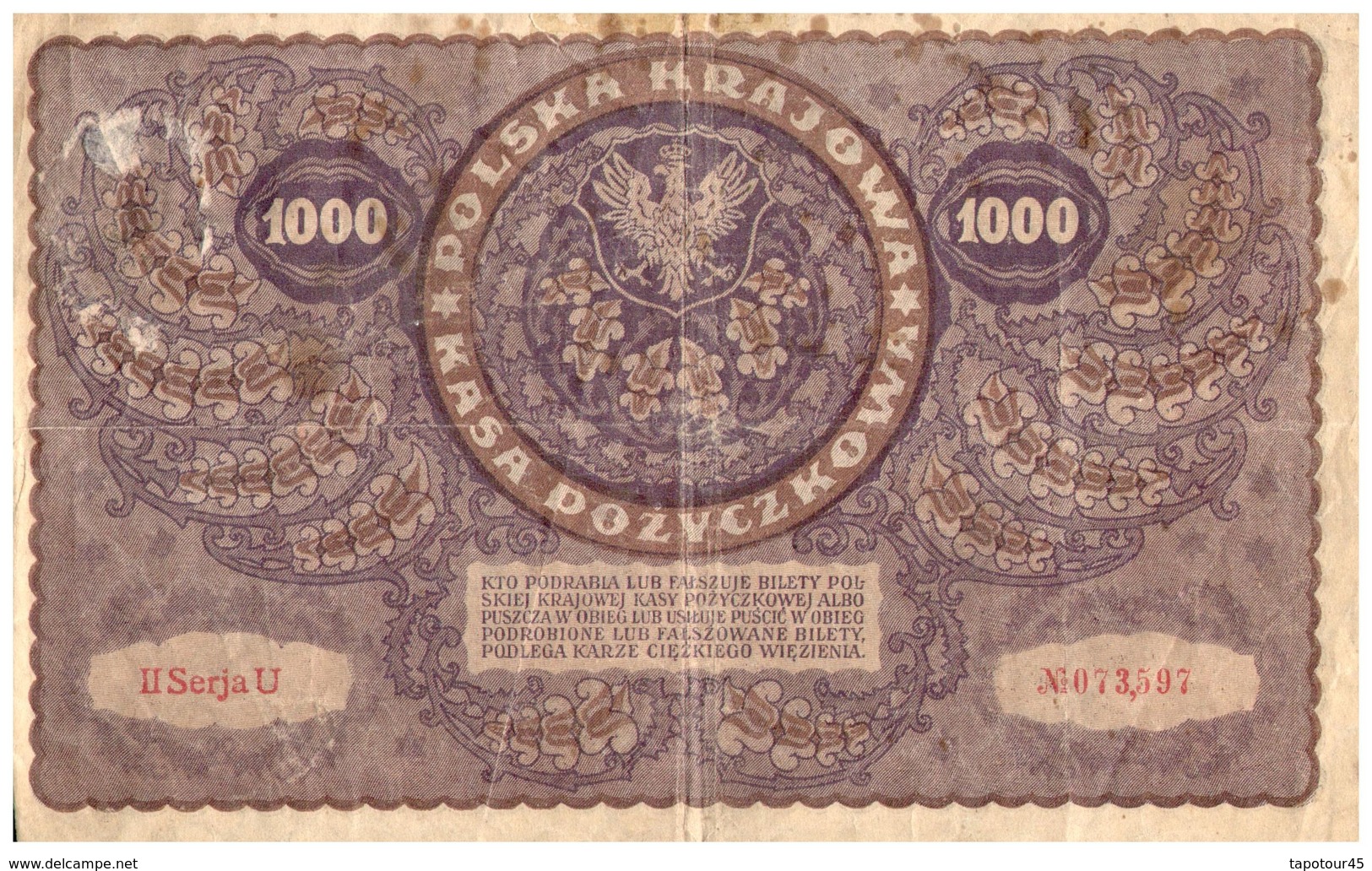 Billets > Pologne > Année 1919 Billets > Valeur 1000 > Mauvais état - Pologne