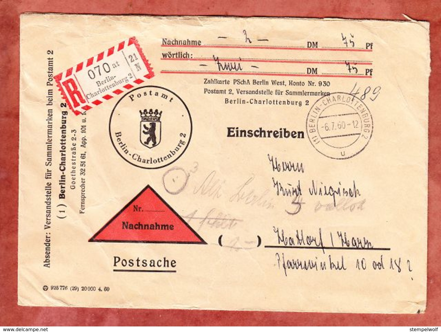 Postsache, Einschreiben Reco, Berlin-Charlottenburg Nach Hattorf 1960 (54096) - Lettres & Documents