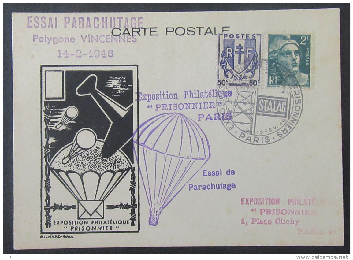 France - Carte "Exposition Philatélique Prisonniers" "Essai De Parachutage" + Timbres YT N°673 Et 713 - 1946 - 1921-1960: Période Moderne