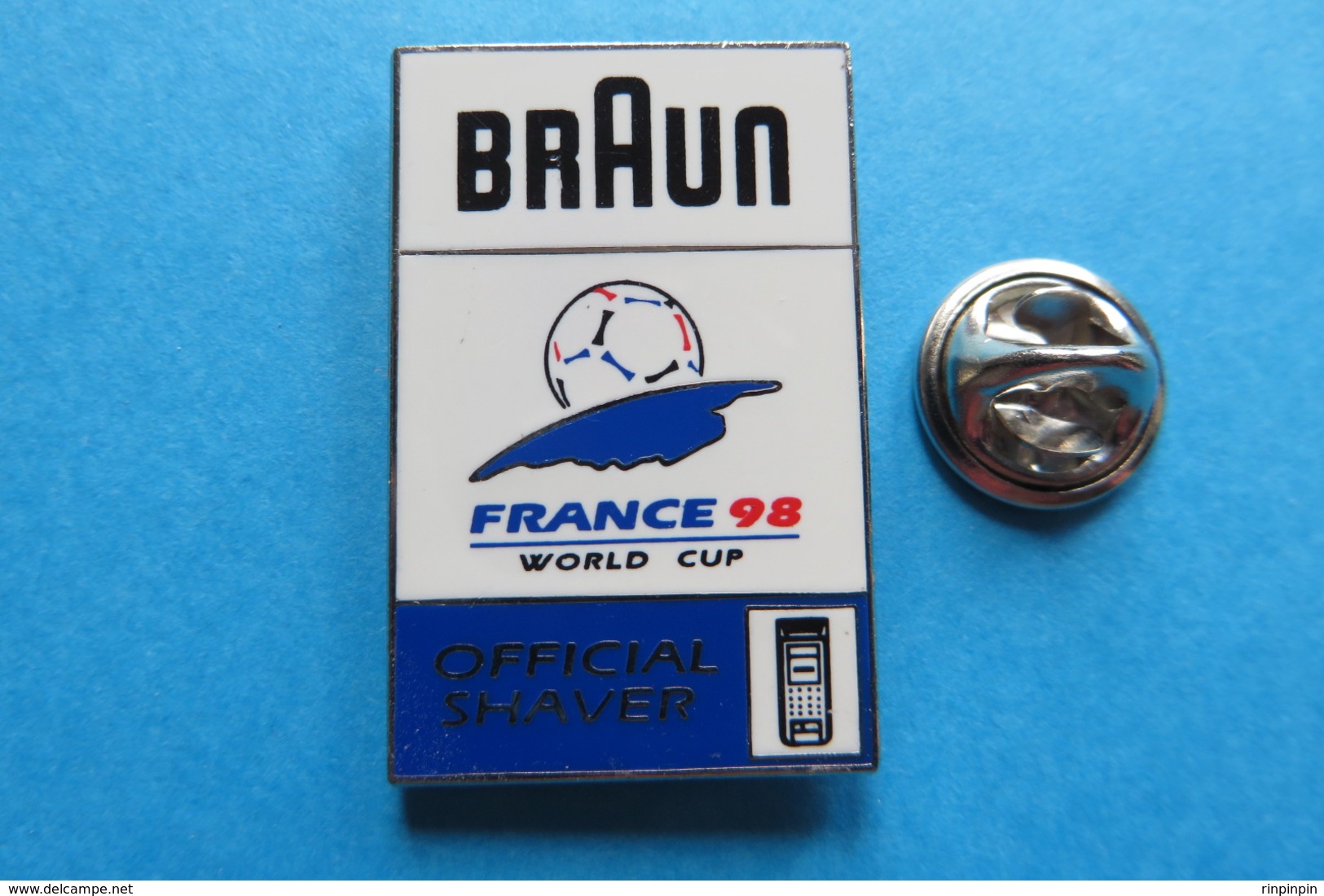 Pin's,France 98,BRAUN,Official Shaver,World Cup,sponsoring,foot,Fussball WM - Football