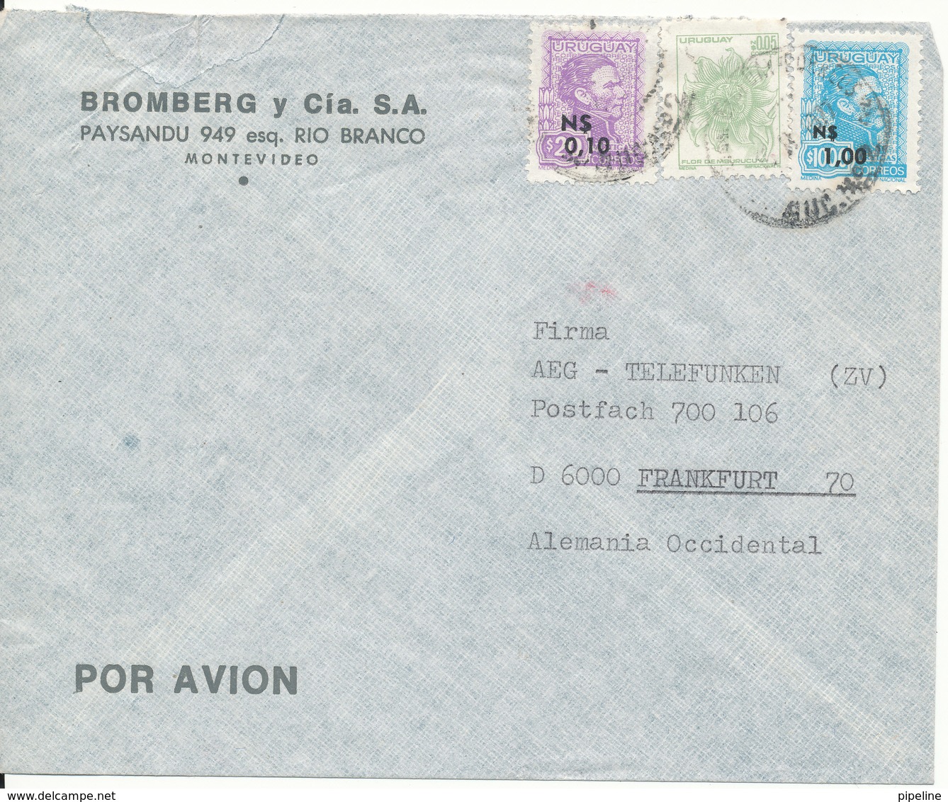 Uruguay Air Mail Cover Sent To Germany Overprinted Stamps - Uruguay