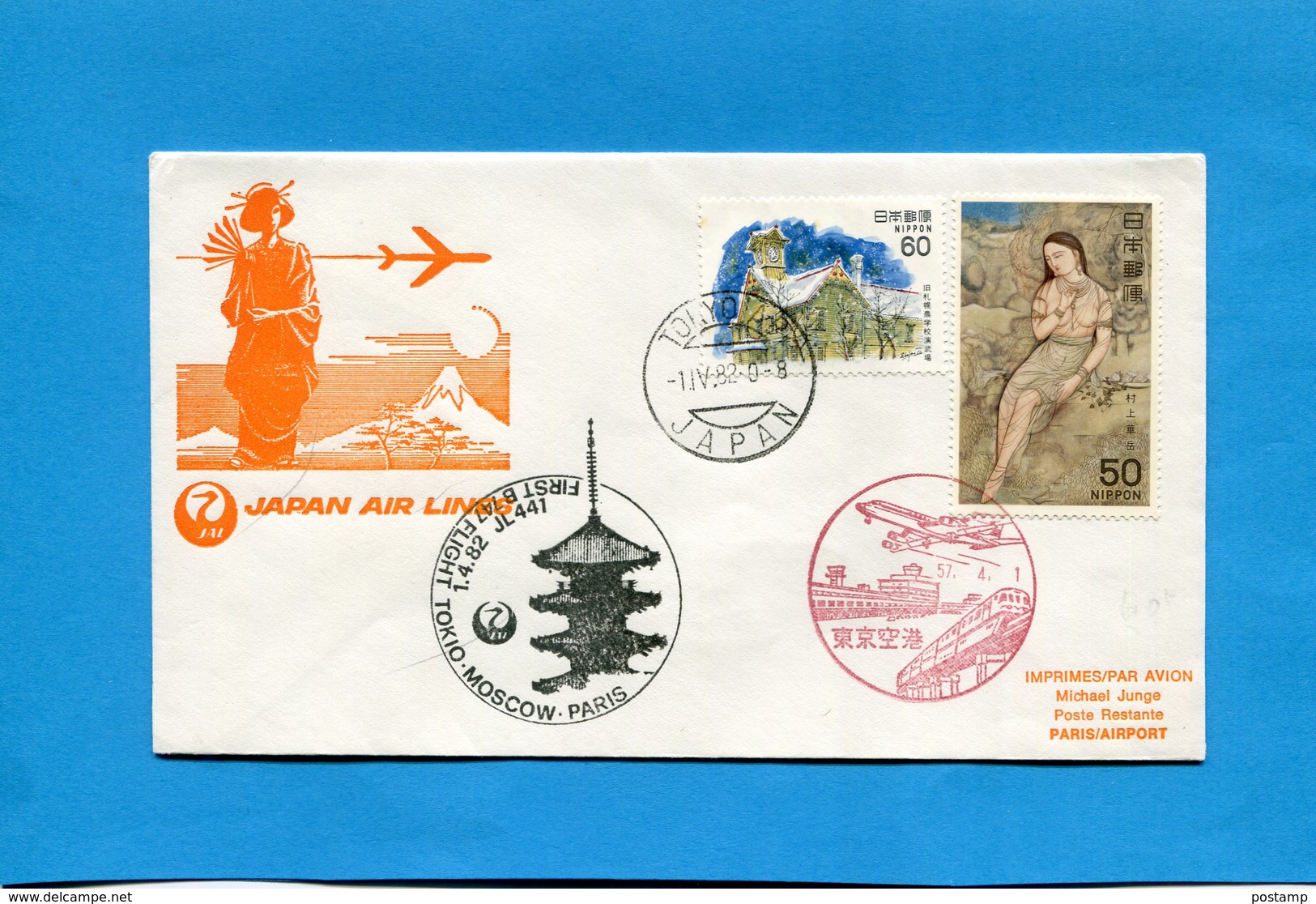 MARCOPHILIE-lettre 1er Vol Tokyo-moscou 1-4-1982 -japan Air Lines-3 Stamps - Covers & Documents