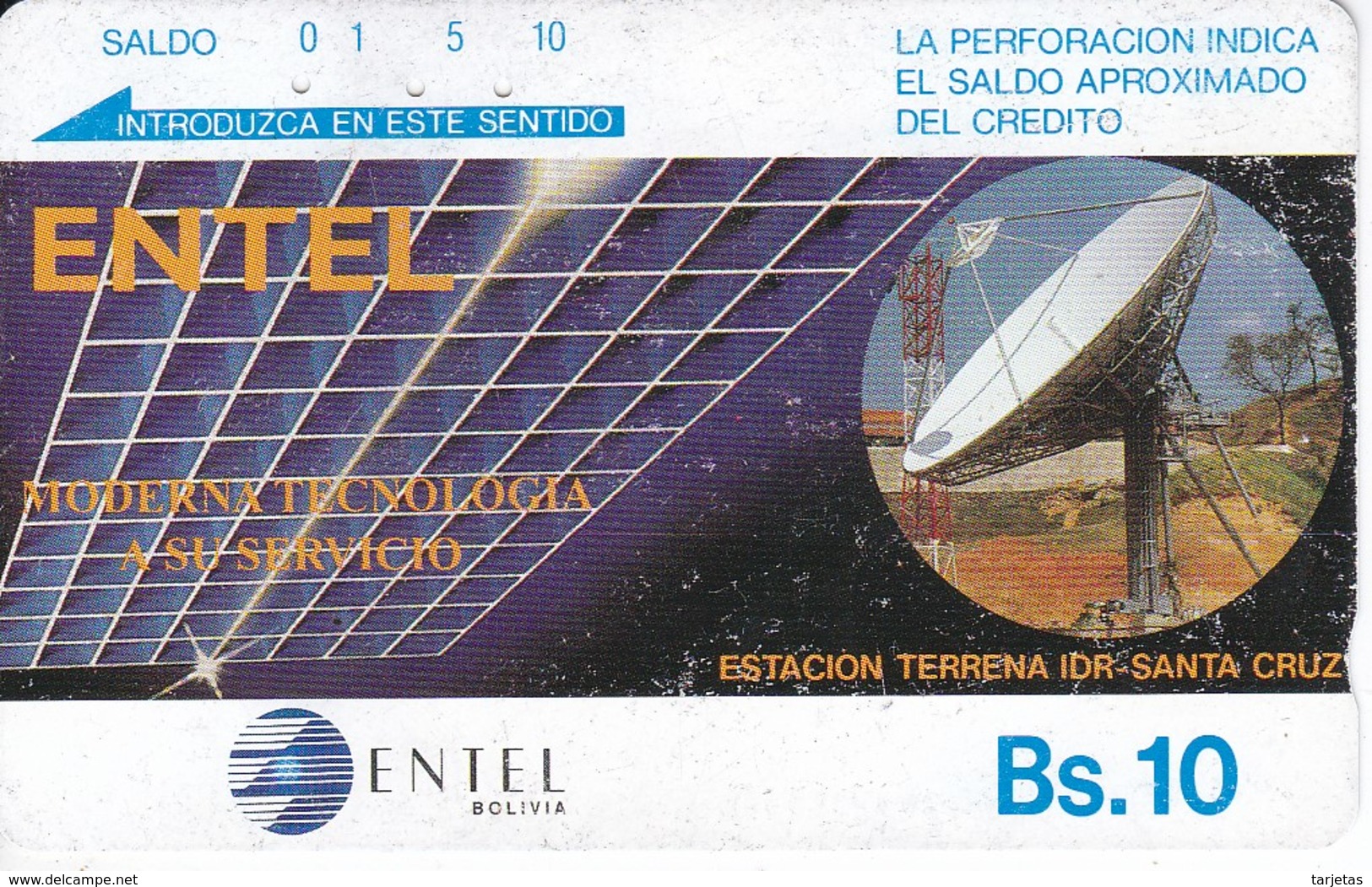 TARJETA DE BOLIVIA DE ENTEL DE UNA ANTENA PARA  SATELITES (SATELLITE) - Bolivië