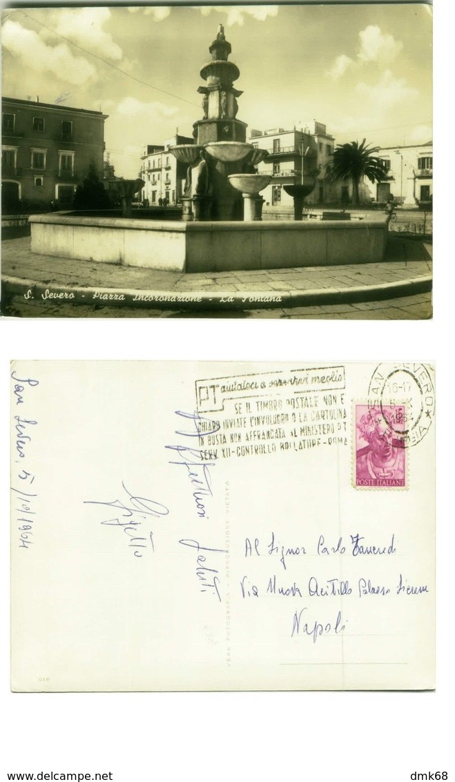 SAN SEVERO ( FOGGIA ) PIAZZA INCORONAZIONE - FONTANA - 1964 ( 2237 ) - San Severo