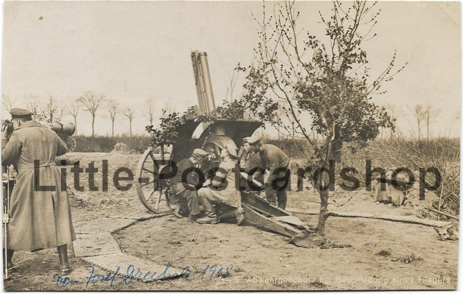 Foto AK Abwehrgeschütz Bei Der Beschiessung Eines Fliegers 1918 Flak Kanone Mit Beobachter Stempel Inf. Regt. 377 - Guerre 1914-18