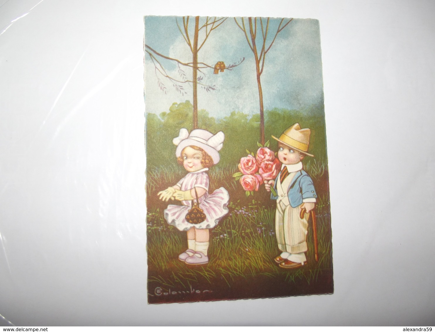 CPA Couple D'enfant Avec Fleur édition Italie M N°2110-3 Top Carte - Colombo, E.