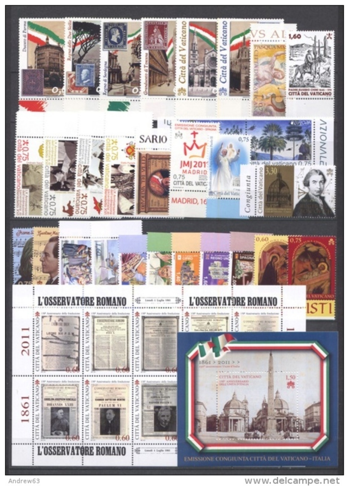 VATICANO - VATICAN - 2011 - Annata Completa - 29 Valori + 2 BF - Complete Year - ** MNH/VF - Ganze Jahrgänge