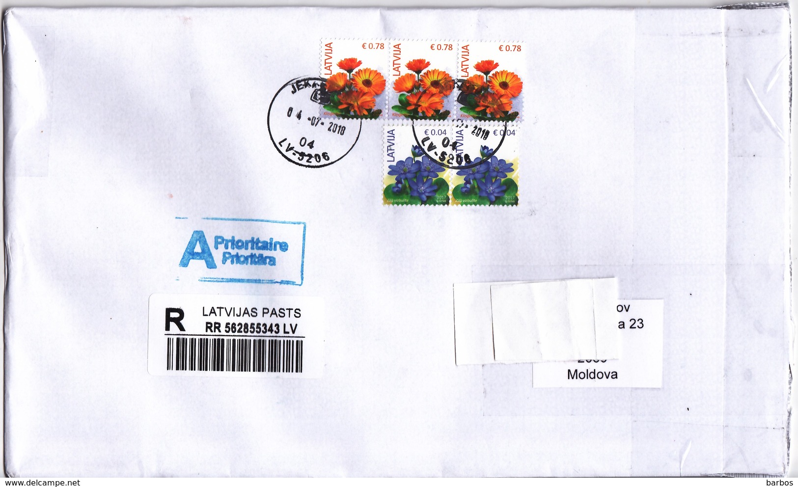 Letonia  Lettland   Lettonie  Latvia  To Moldova ; 2018 , Flowers  ; Used Cover - Latvia