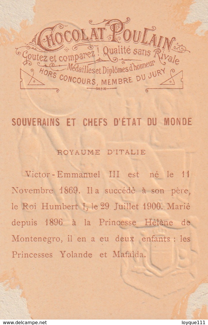 Chromo Poulain Souverains Et Chefs D'état Du Monde.royaume D'italie. Victor Emmanuel III. 1869-1900 - Chocolat