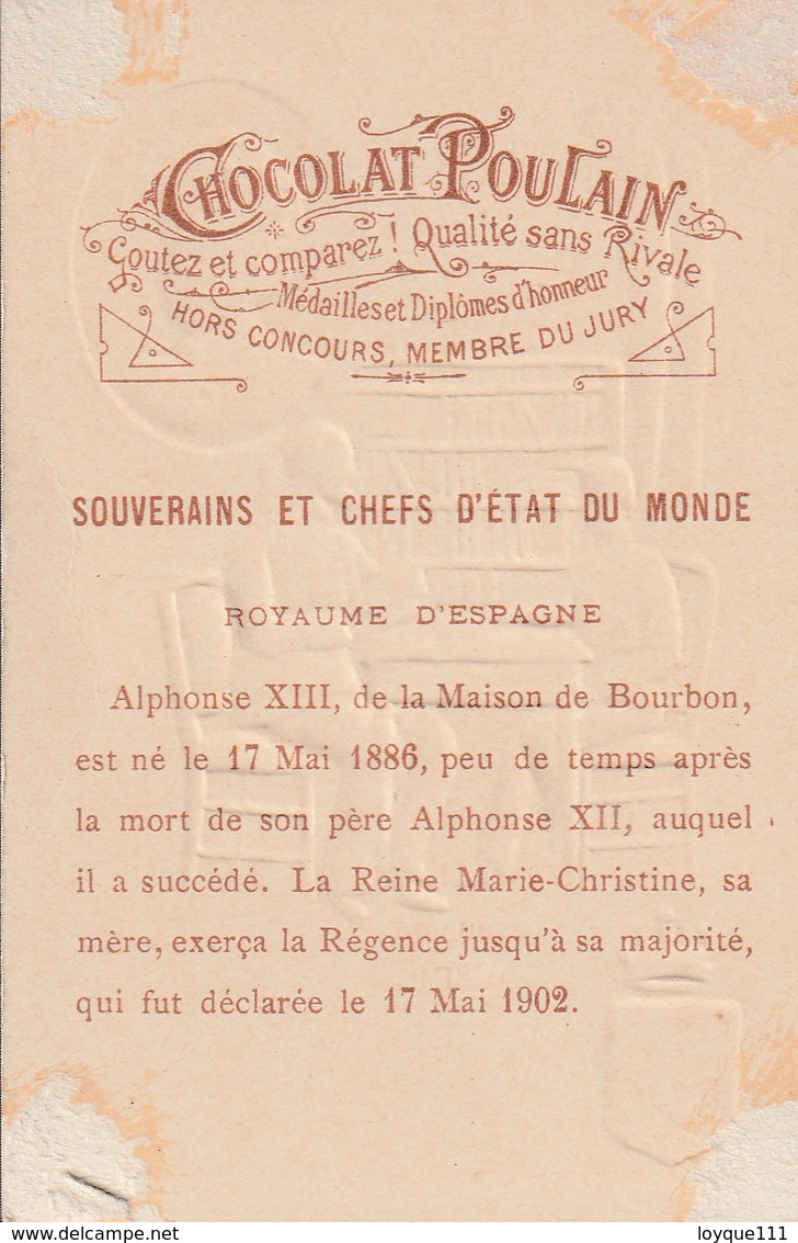 Chromo Poulain Souverains Et Chefs D'état Du Monde.royaume D'espagne. Alphonse XIII 1886-1902 - Chocolate