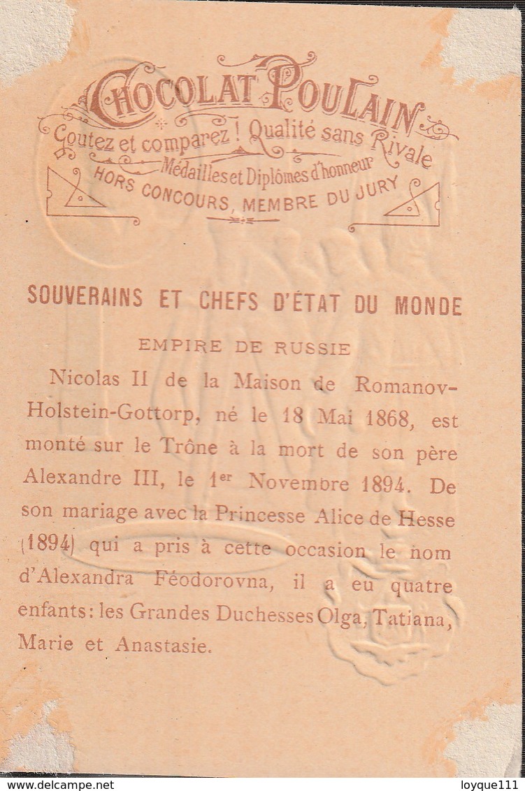Chromo Poulain Souverains Et Chefs D'état Du Monde. Empire De Russie, Nicolas II 1868-1884 - Chocolate