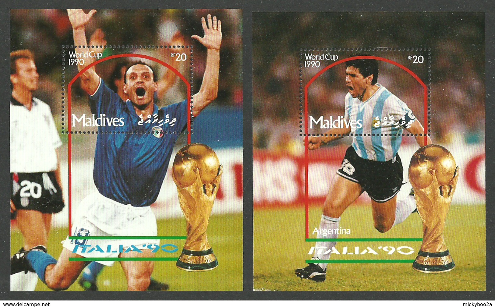 MALDIVES 1990 WORLD CUP FOOTBALL ITALY ITALIA 90 SET & 4 M/SHEETS MNH - Maldives (1965-...)