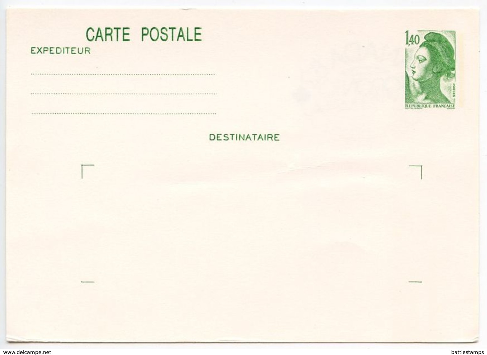 France 1982 1.40fr Liberty Postal Card W/ CANADA 82, Toronto Handstamp - Standard Postcards & Stamped On Demand (before 1995)