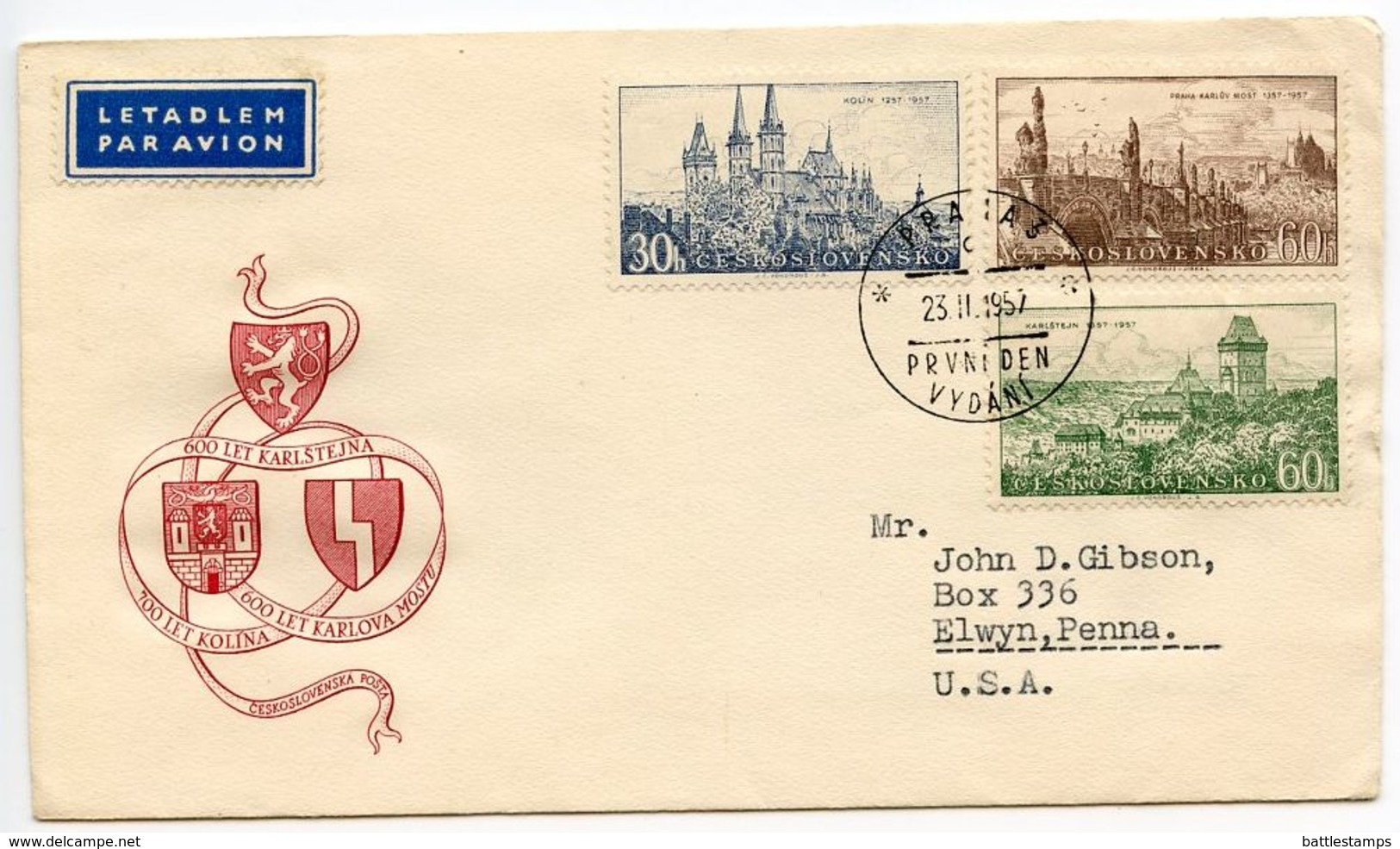 Czechoslovakia 1957 Scott 785/788 FDC Towns & Architecture - FDC