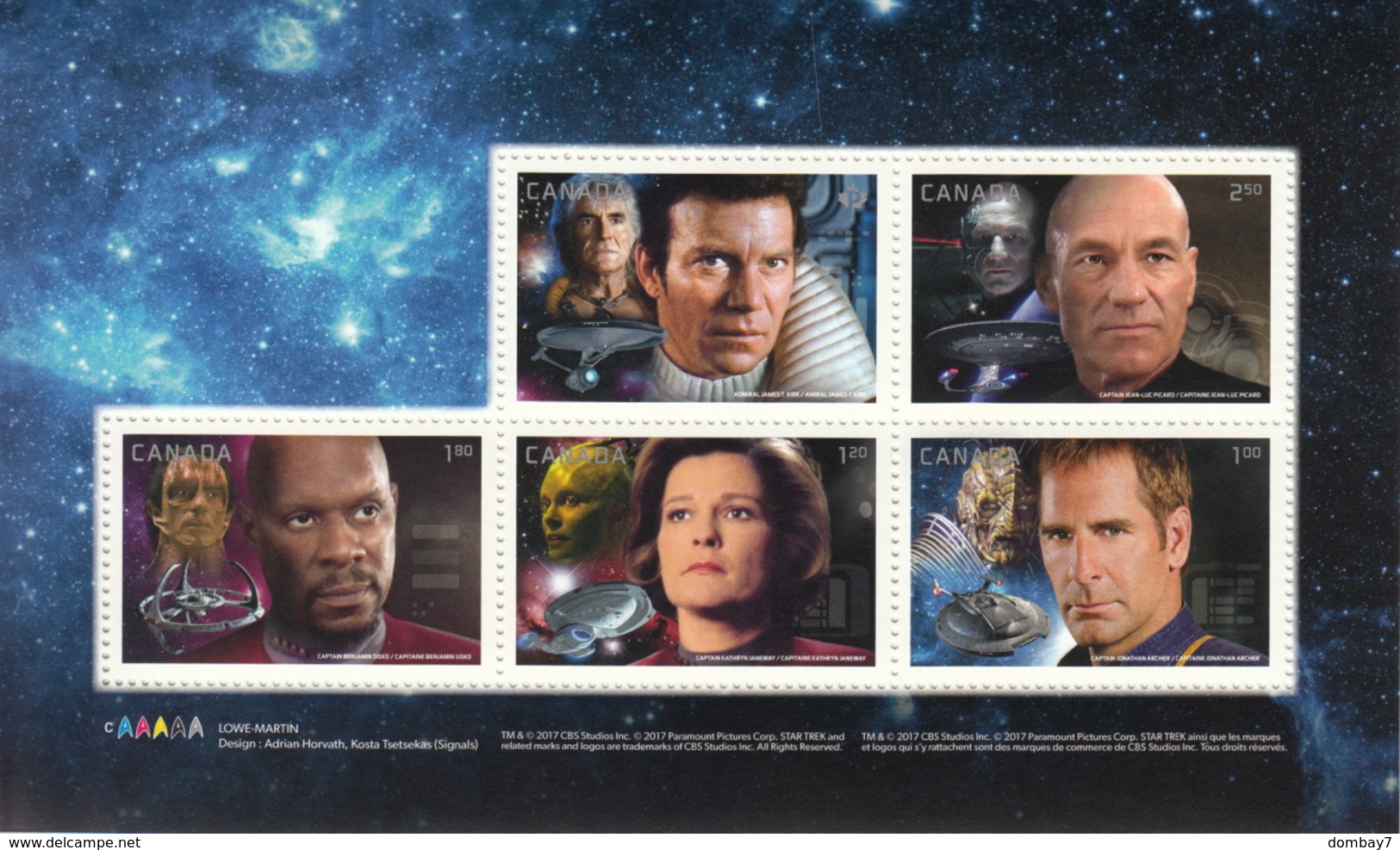 = STAR TREK = FAMOUS TV SHOW CHARACTERS  Full Set Of 5 Souvenir Sheets From Prestige Booklet, MNH Canada 2017 - Collections