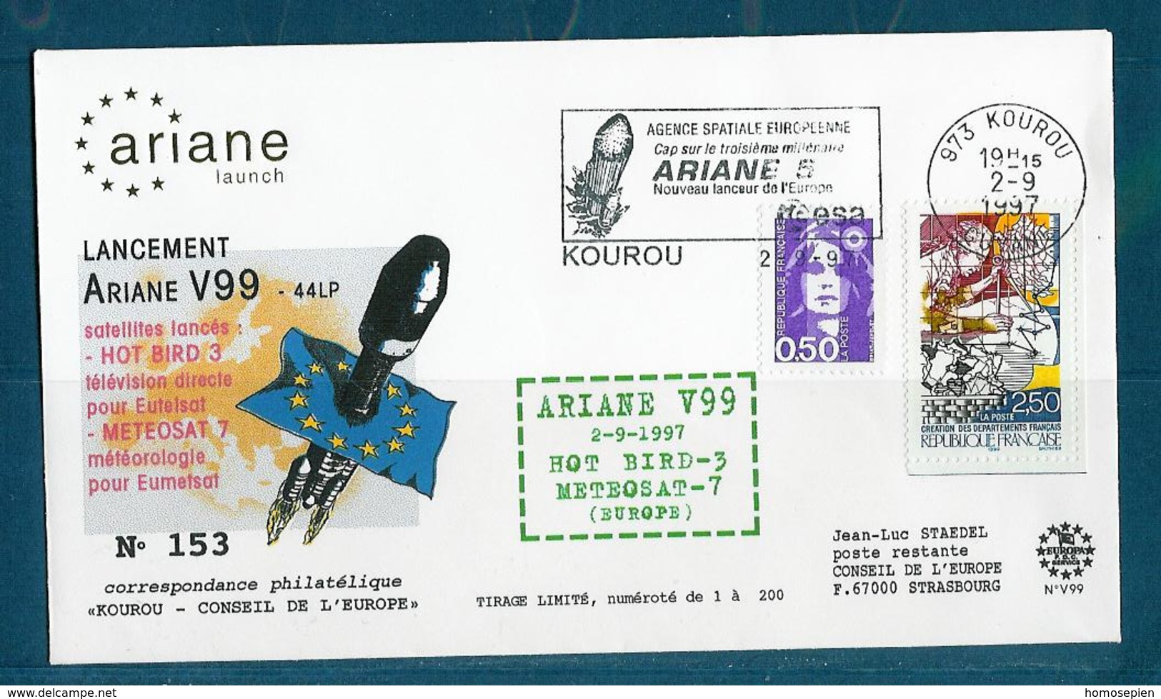 ESPACE - ARIANE Vol Du 1997/09 V99 - Conseil De L'Europe - 1 Document - Europe