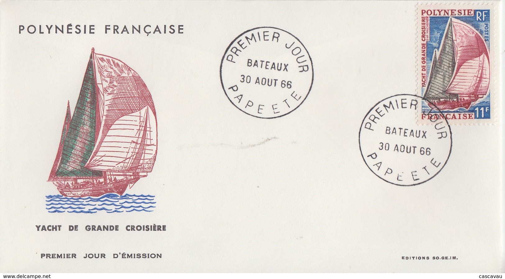 Enveloppe  FDC  1er Jour  POLYNESIE   Bateau  : Yacht  De  Grande  Croisiére   1966 - FDC