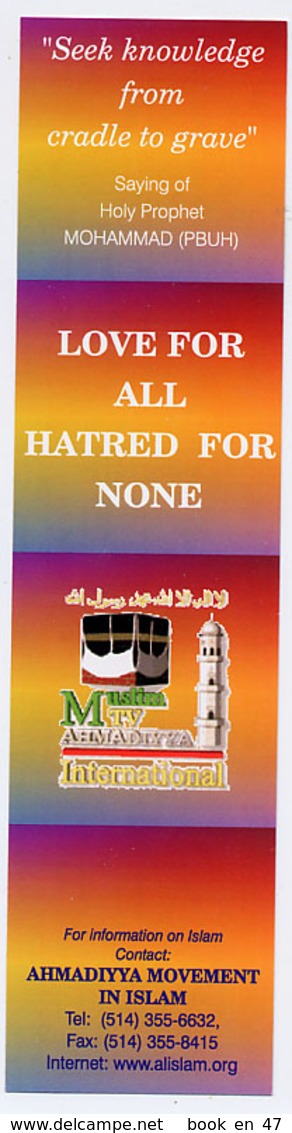 {06444} Marque-pages " Communauté Musulmane Ahmadiyya Québec " Canada . TBE.    " En Baisse " - Marque-Pages