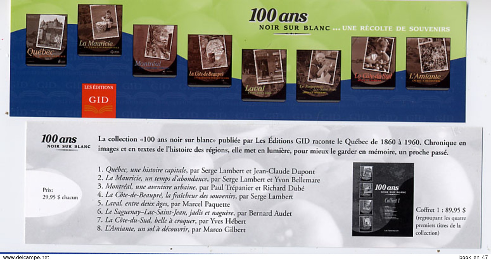 {06449} Marque-pages " Ed GID , 100 Ans Noir Sur Blanc " Canada . TBE.    " En Baisse " - Marque-Pages