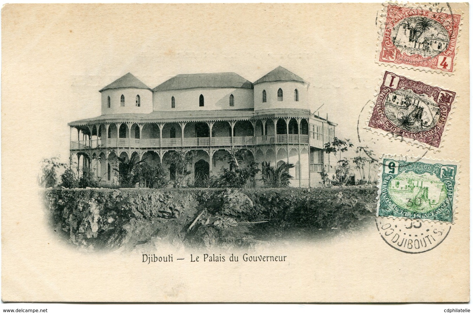 COTE FRANCAISE DES SOMALIS CARTE POSTALE  DE DJIBOUTI (IMPRIME) -LE PALAIS DU GOUVERNEUR DEPART DJIBOUTI 30 DEC 05 - Lettres & Documents