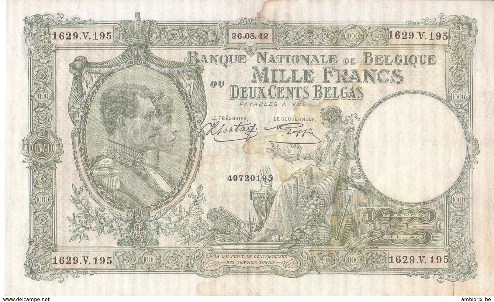 Billet 99b - 1000 Francs Ou Deux Cents Belgas - 1000 Francos & 1000 Francos-200 Belgas