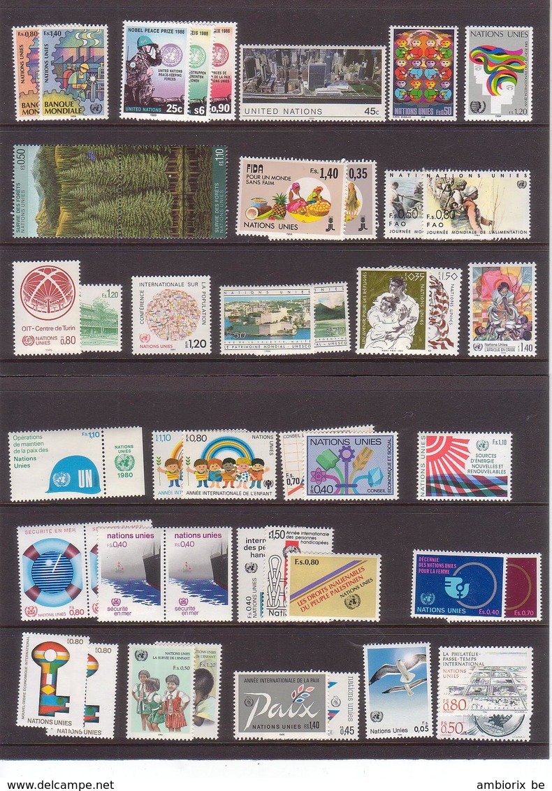 Timbres De Nations Unies - Un Lot De 67 Timbres ** Et 2 Feuillets - Collections, Lots & Séries
