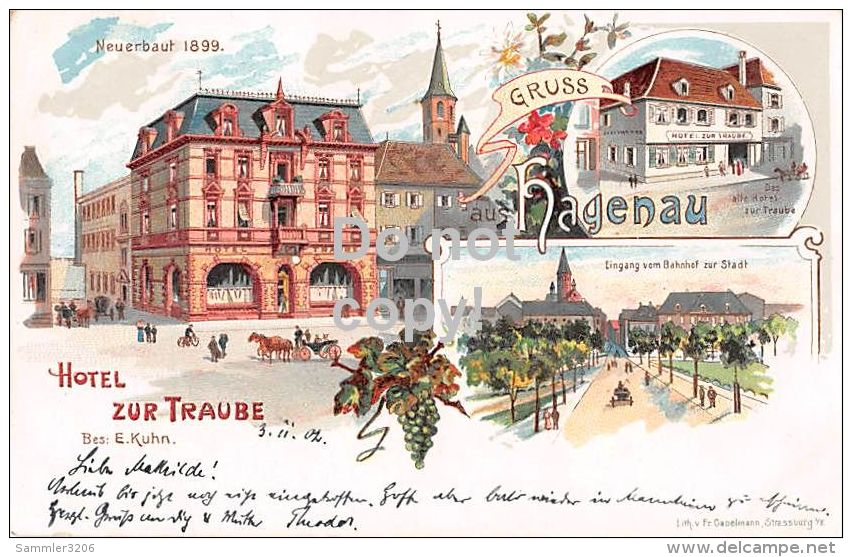 67 Haguenau - Lithografie - Hotel Zur Traube 1902 - Haguenau