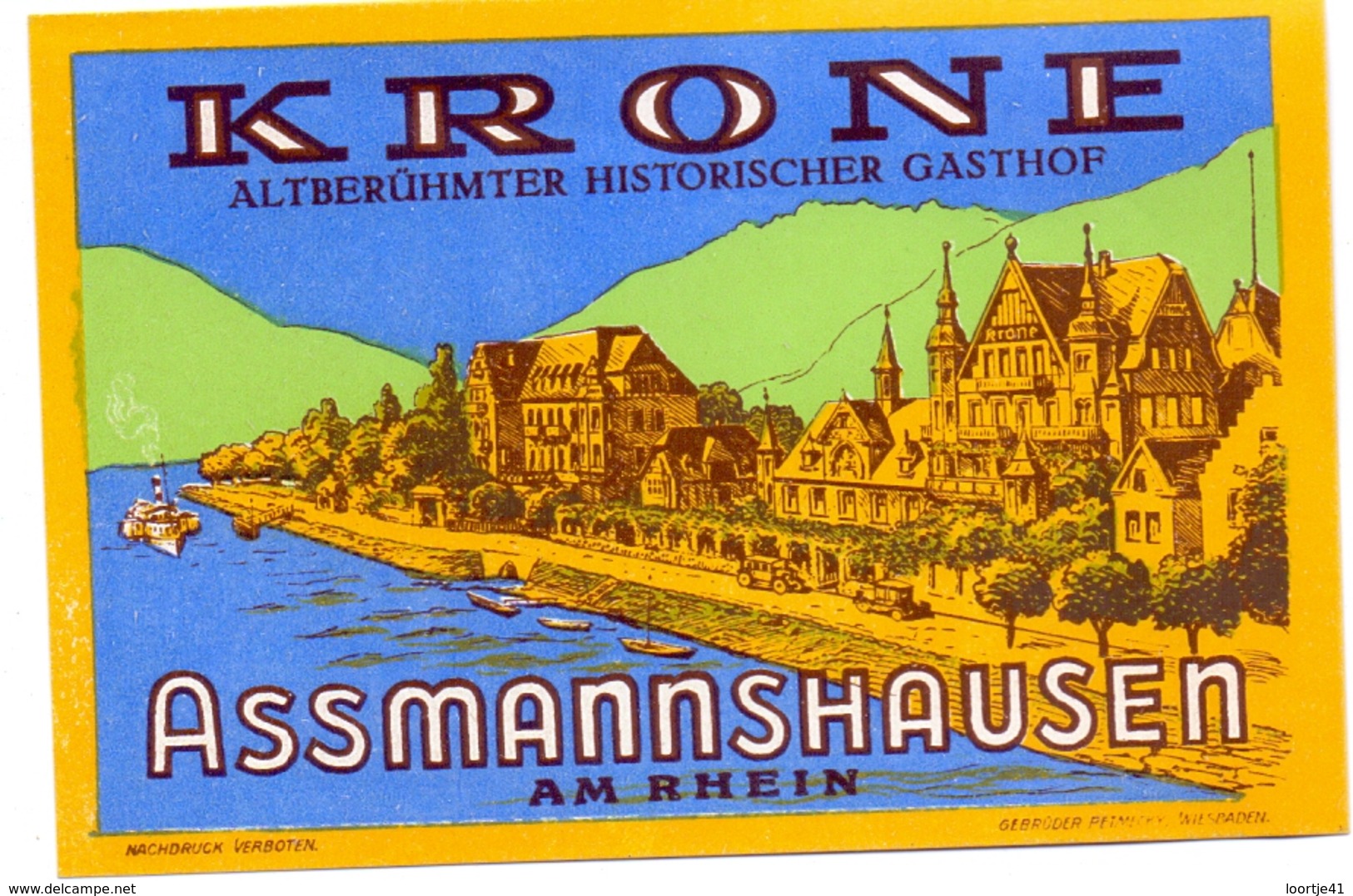 Etiket Etiquette - Hotel Gasthof  KRONE - Assmannshausen Am Rhein - Etiquetas De Hotel