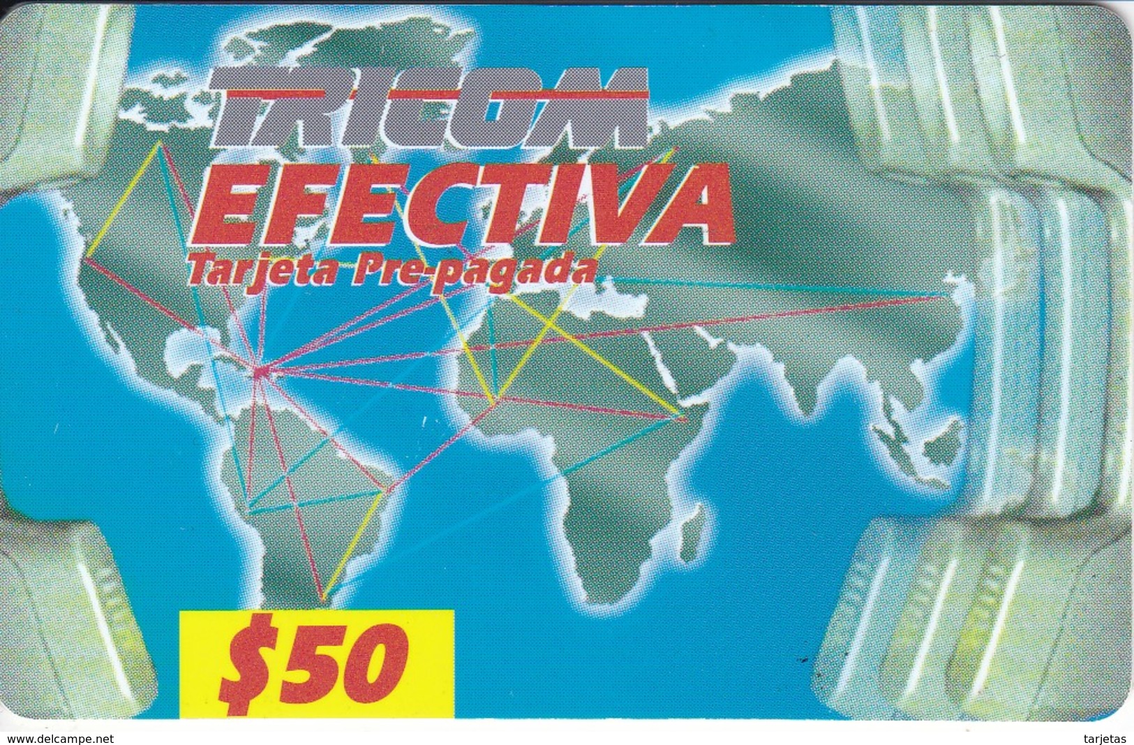 TARJETA DE REPUBLICA DOMINICANA DE TRICOM EFECTIVA $50 (MAPAMUNDI) - Dominicana