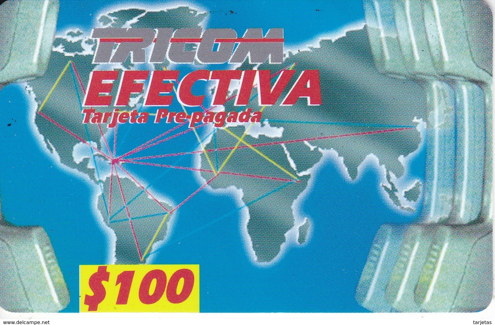 TARJETA DE REPUBLICA DOMINICANA DE TRICOM EFECTIVA $100 (MAPAMUNDI) - Dominicana