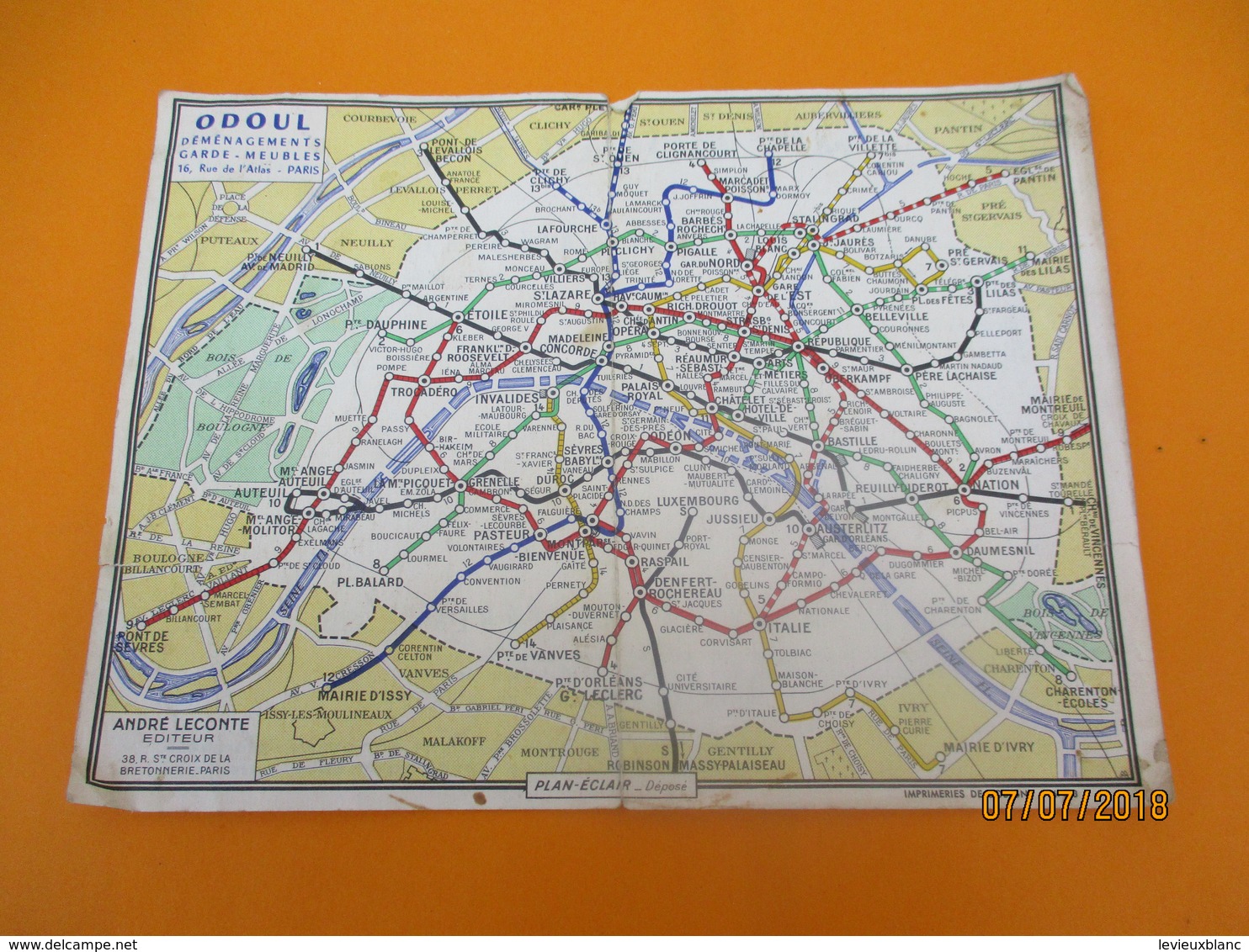 Publicitaire/Plan Du Métro De Paris/ ODOUL Déménagements -Garde Meubles/André LECONTE/ Plan éclair /1961     PGC207 - Carte Geographique