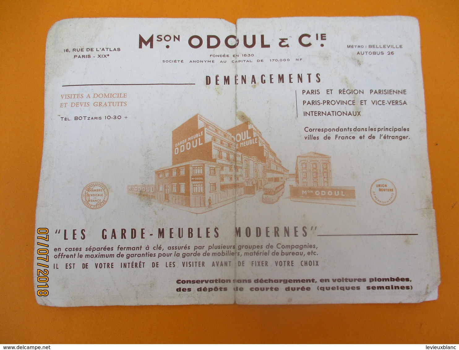 Publicitaire/Plan Du Métro De Paris/ ODOUL Déménagements -Garde Meubles/André LECONTE/ Plan éclair /1961     PGC207 - Carte Geographique