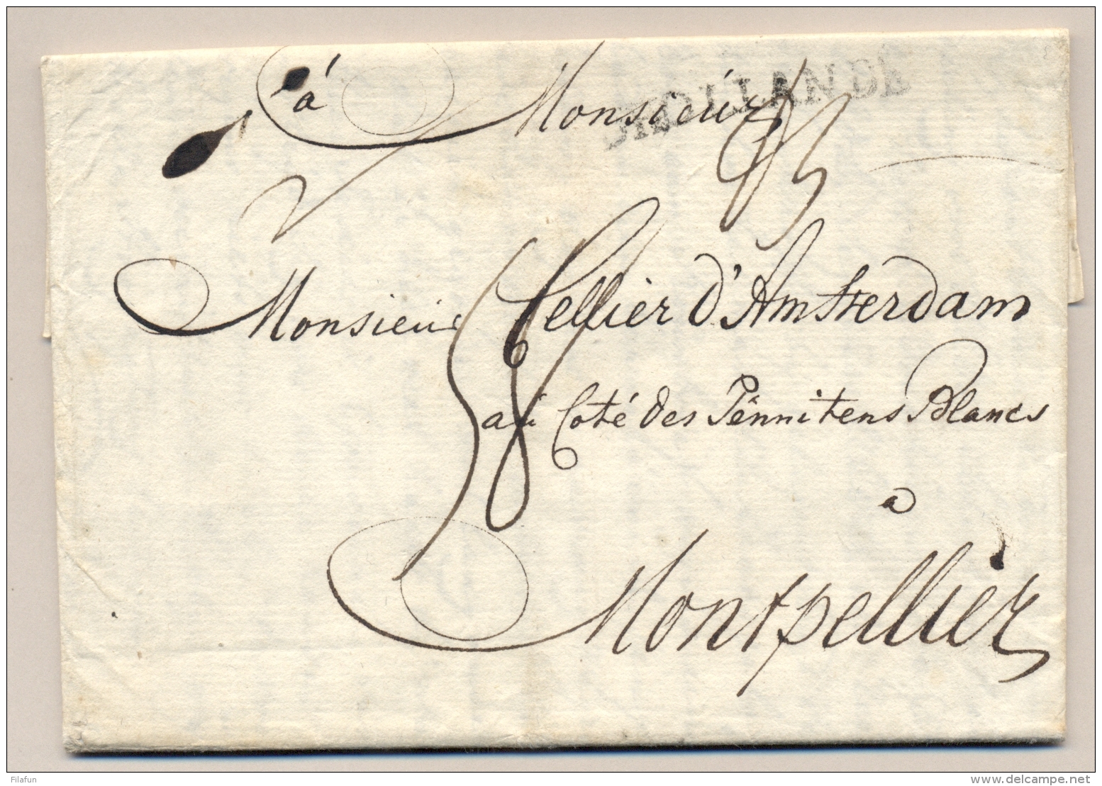 Nederland - 1779 - Complete Vouwbrief Met HOLLANDE Stempel Van Amsterdam Naar Montpellier - ...-1852 Voorlopers