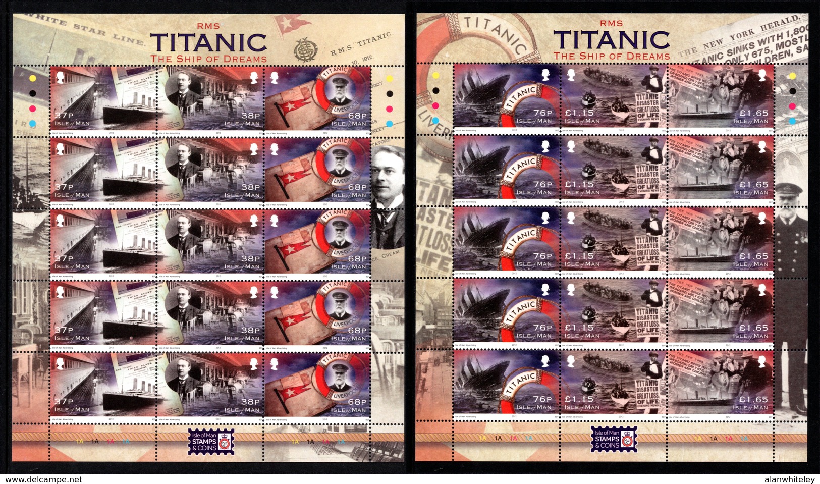 ISLE OF MAN 2012 Centenary Of Sinking Of RMS Titanic: Set Of 2 Sheets UM/MNH - Isle Of Man
