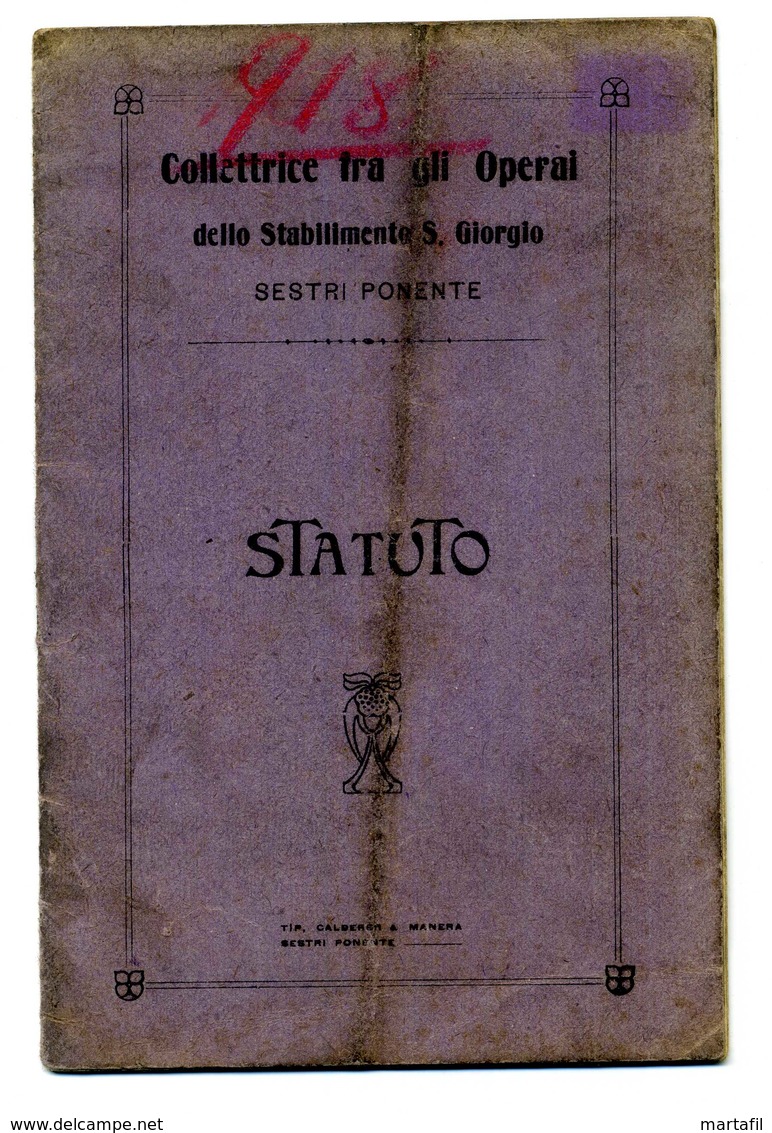 1917 Statuto "Collettrice Fra Gli Operai Dello Stabilimento S. Giorgio SESTRI PONENTE" - Documents Historiques