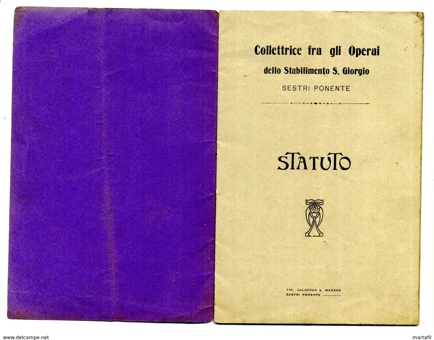 1917 Statuto "Collettrice Fra Gli Operai Dello Stabilimento S. Giorgio SESTRI PONENTE" - Documents Historiques