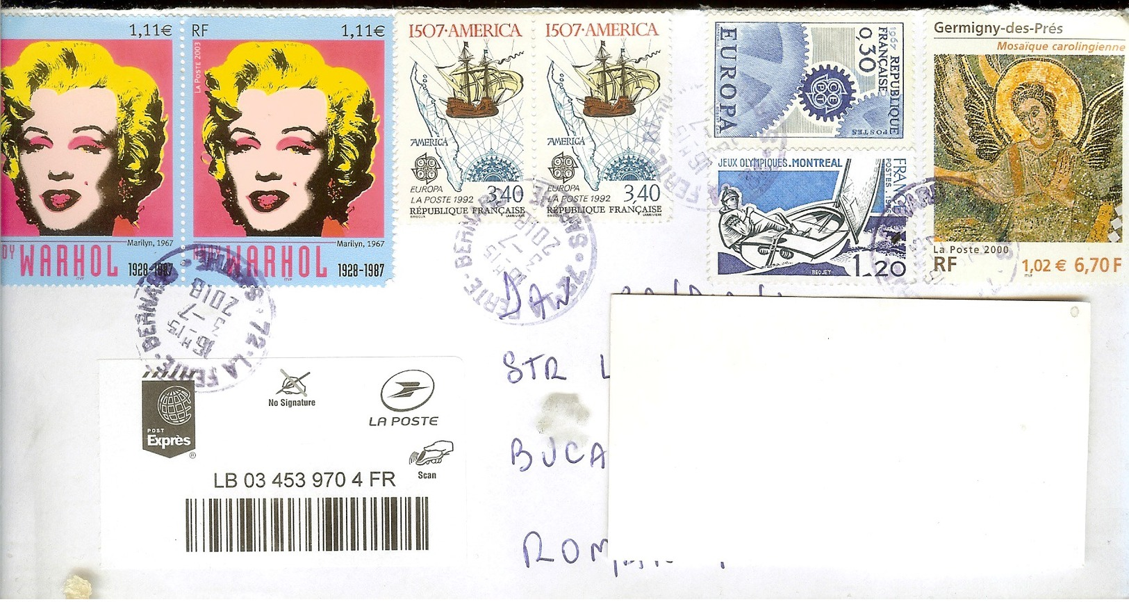 France, Cover, Circulated 2018, Europa 1992, 1967, Andy Warhol 1976 - Marilynn, Olympics Montreal 1976, Recommande - Storia Postale