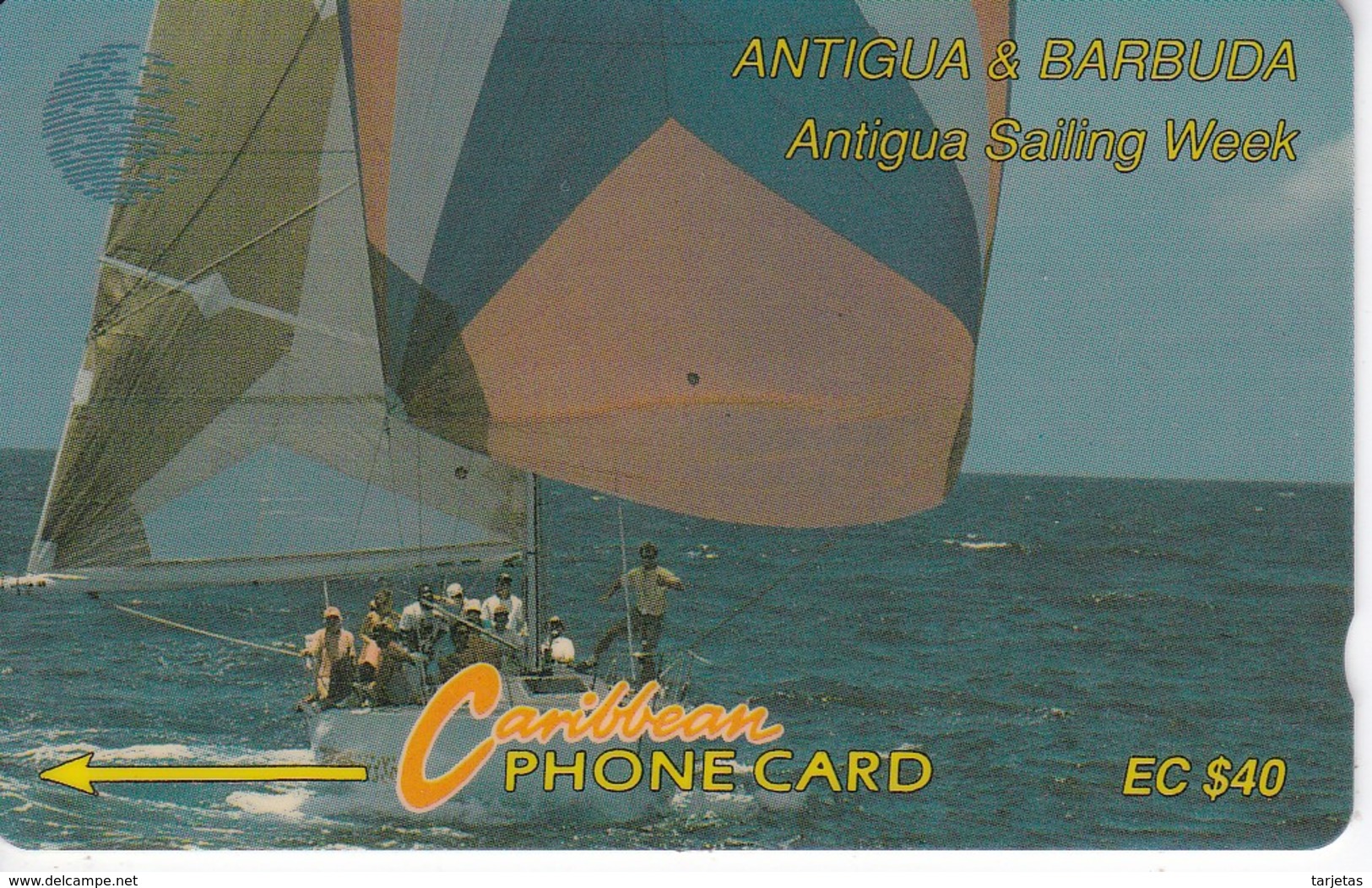 TARJETA DE ANTIGUA & BARBUDA DE $40 DE UNOS VELEROS SIN NUMERACION - FONDO BLANCO (RARA) - Antigua And Barbuda