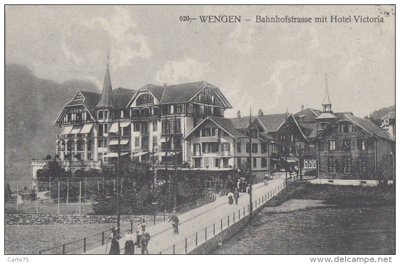 Suisse -Wengen - Bahnhofstrasse Mit Hotel Victoria -  Sports - Tennis - Postmarked 1911 - Port