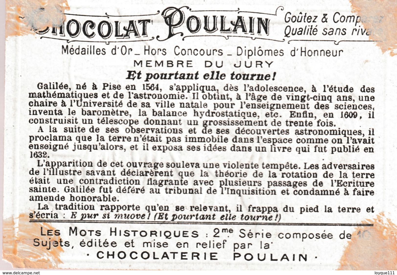 Chromo Poulain. N°8 / Et Pourtant Elle Tourne (galilée) - Chocolat