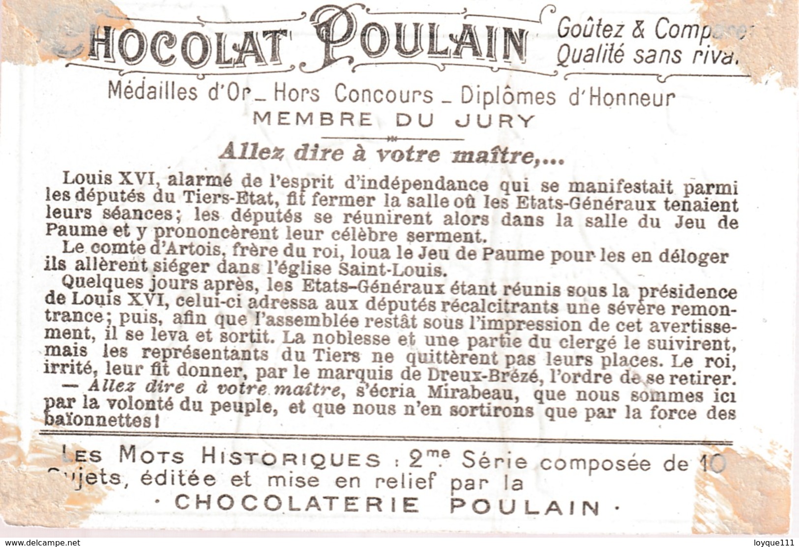 Chromo Poulain. N°9 / Allez Dire A Votre Maitre (mirabeau) - Chocolat