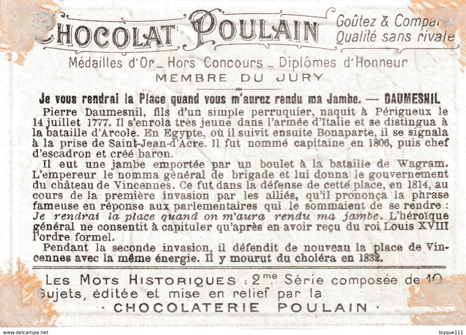 Chromo Poulain. N°2 / Je Vous Rendrai La Place Quand Vous M'aurez Rendu Ma Jambe (daumesnil) - Chocolat