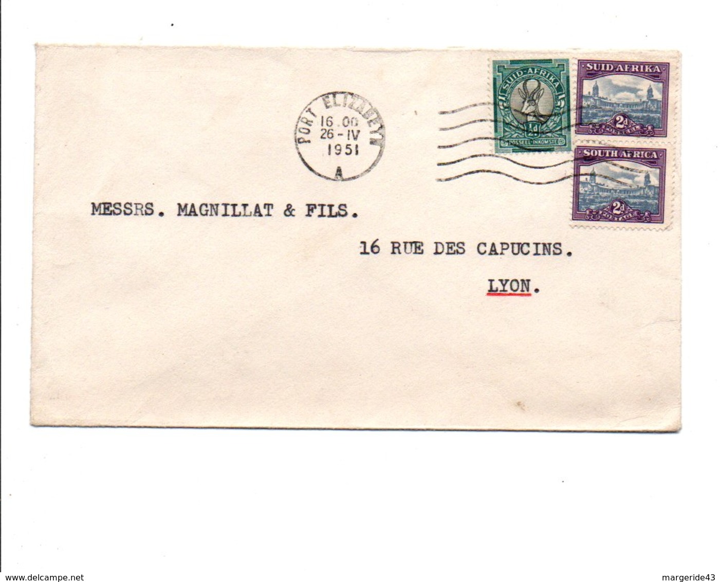 AFRIQUE DU SUD AFFRANCHISSEMENT COMPOSE SUR LETTRE POUR LA FRANCE 1951 - Nouvelle République (1886-1887)