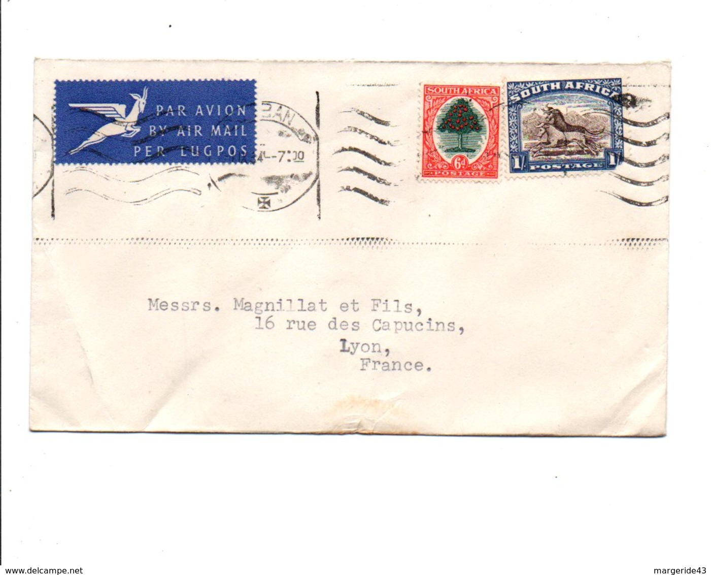 AFRIQUE DU SUD LETTRE AVION POUR LA FRANCE 1954 - Nieuwe Republiek (1886-1887)